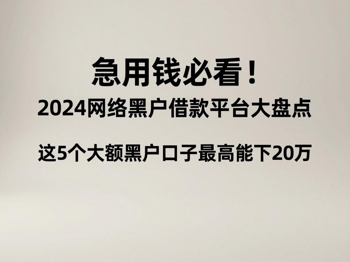 急用钱必看!2024网络黑户借款平台大盘点:这5个大额黑户口子最高能下20万
