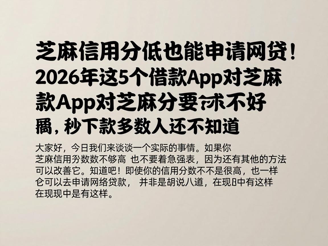 芝麻信用分低也能申请网贷!2026年这5个借款app对芝麻分要求不高,秒下款多数人还不知道