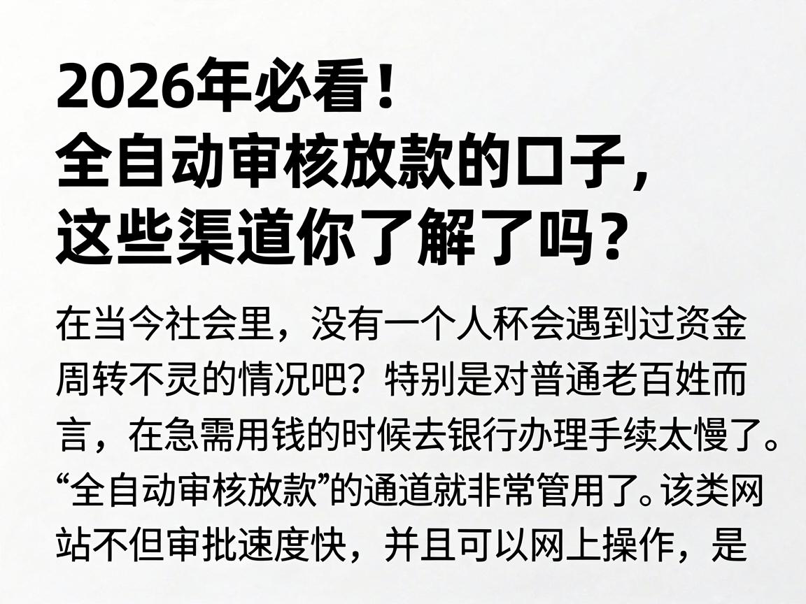 2026年必看!全自动审核放款的口子,这些渠道你了解了吗?
