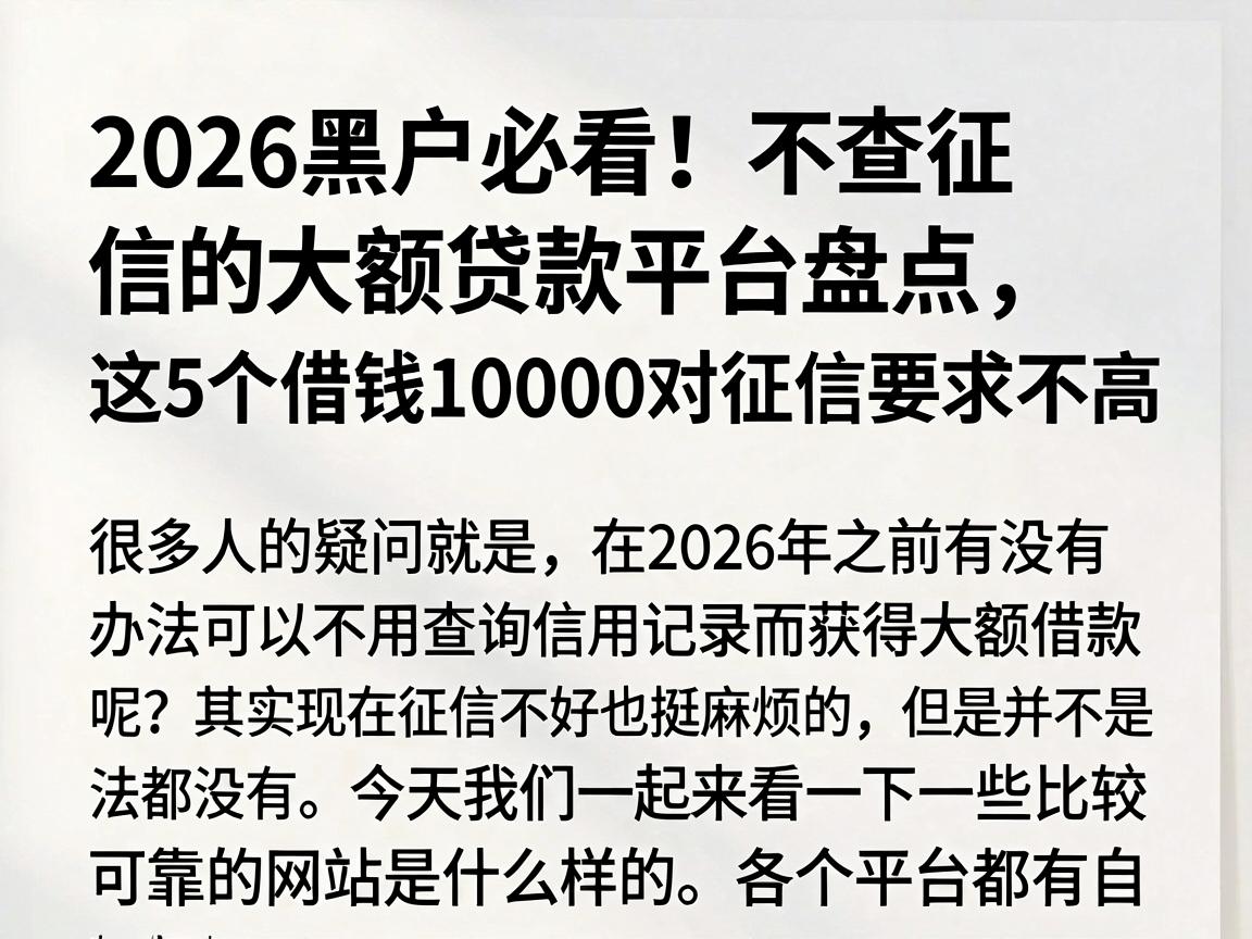 2026黑户必看!不查征信的大额贷款平台盘点,这5个借钱10000对征信要求不高