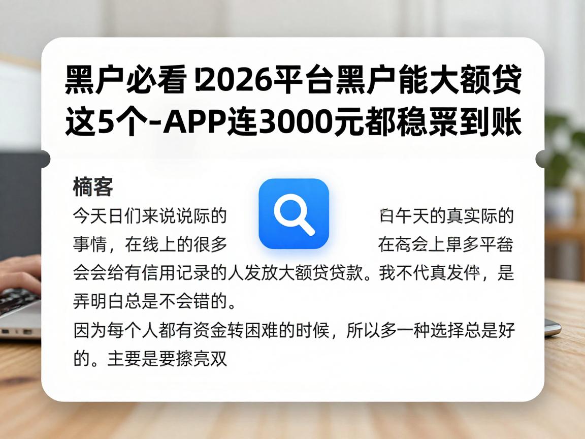 黑户必看!2026年什么平台黑户能大额贷?这5个APP连3000元都稳妥到账
