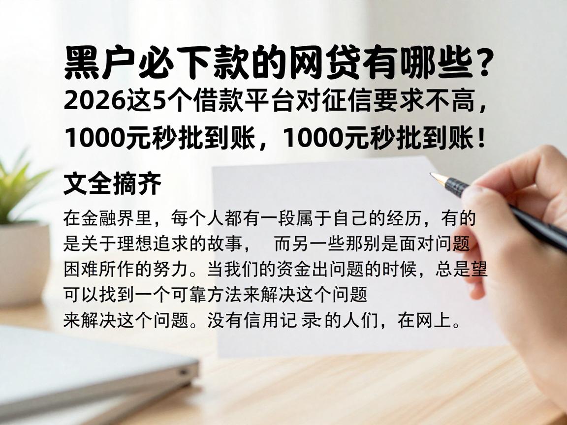 黑户必下款的网贷有哪些?2026这5个借款平台对征信要求不高,1000元秒批到账!