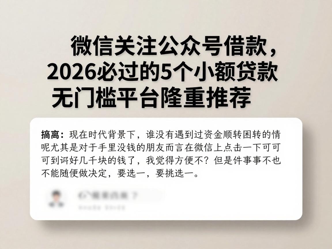 微信关注公众号借款,2026必过的5个小额贷款无门槛平台隆重推荐