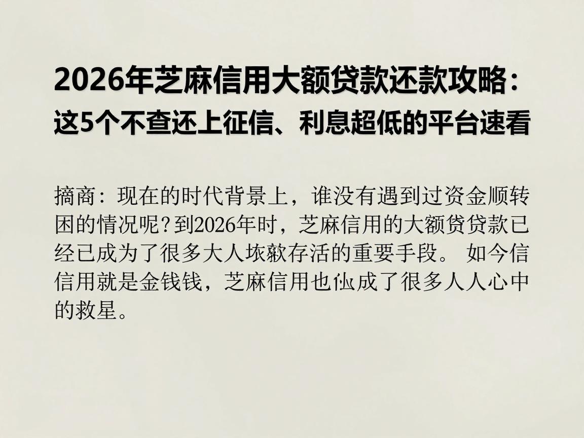 2026年芝麻信用大额贷款还款攻略:这5个不查不上征信、利息超低的平台速看