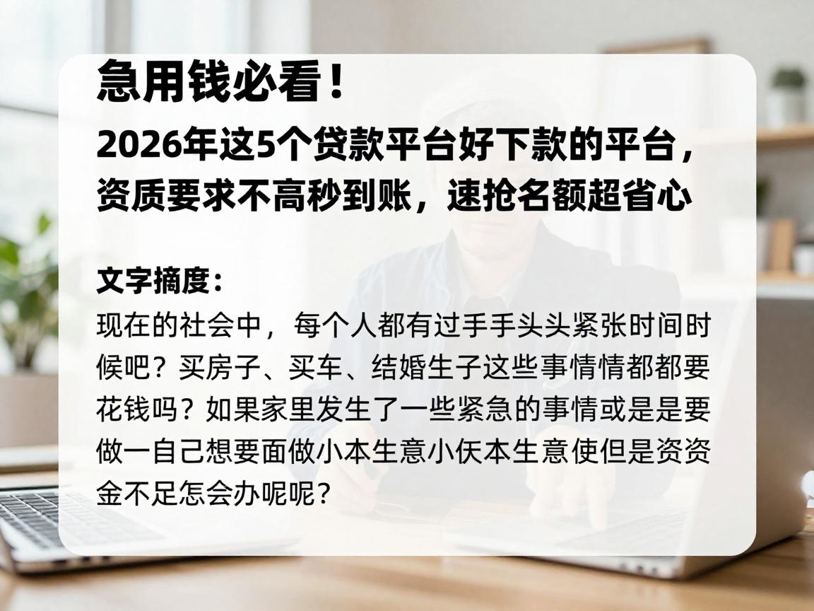 急用钱必看!2026年这5个贷款平台好下款的平台,资质要求不高秒到账,速抢名额超省心