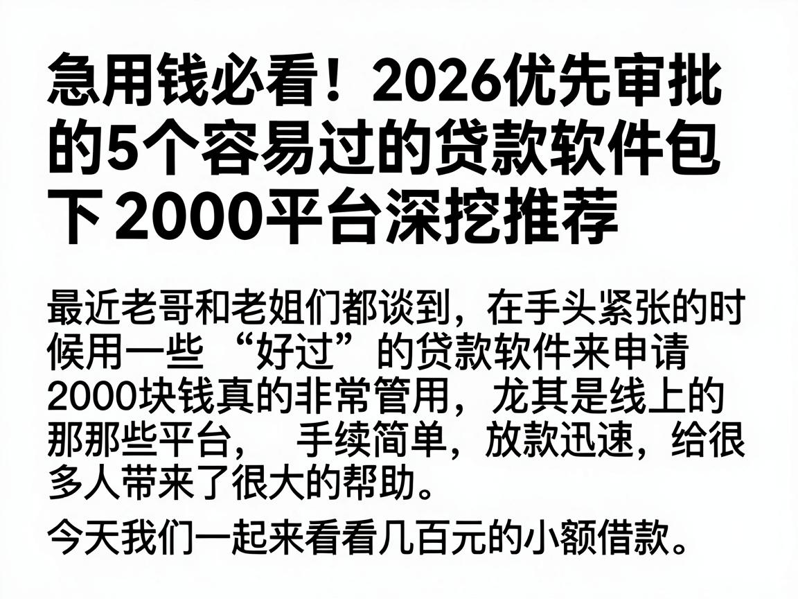 急用钱必看!2026优先审批的5个容易过的贷款软件包下2000平台深挖推荐