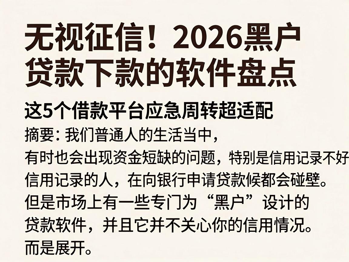 无视征信！2026黑户贷款下款的软件盘点，这5个借款平台应急周转超适配