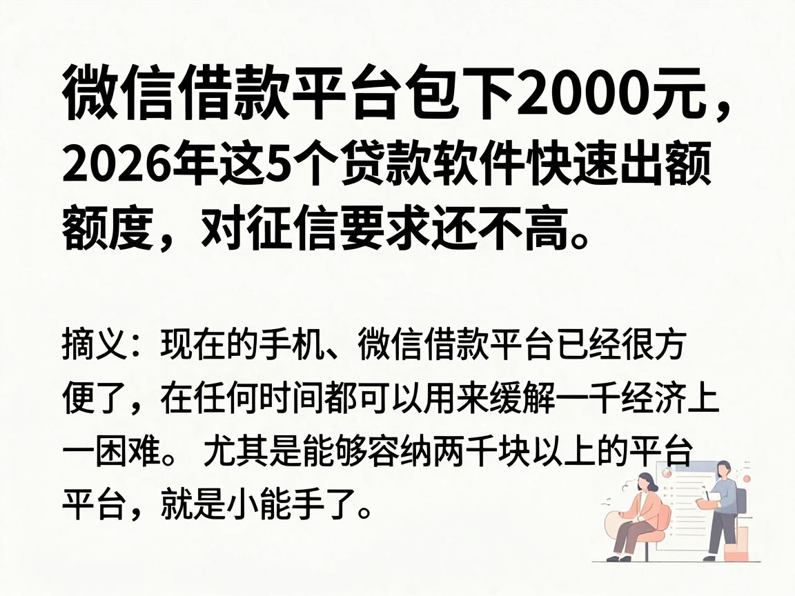 微信借款平台包下2000元,2026年这5个贷款软件快速出额度、对征信要求还不高
