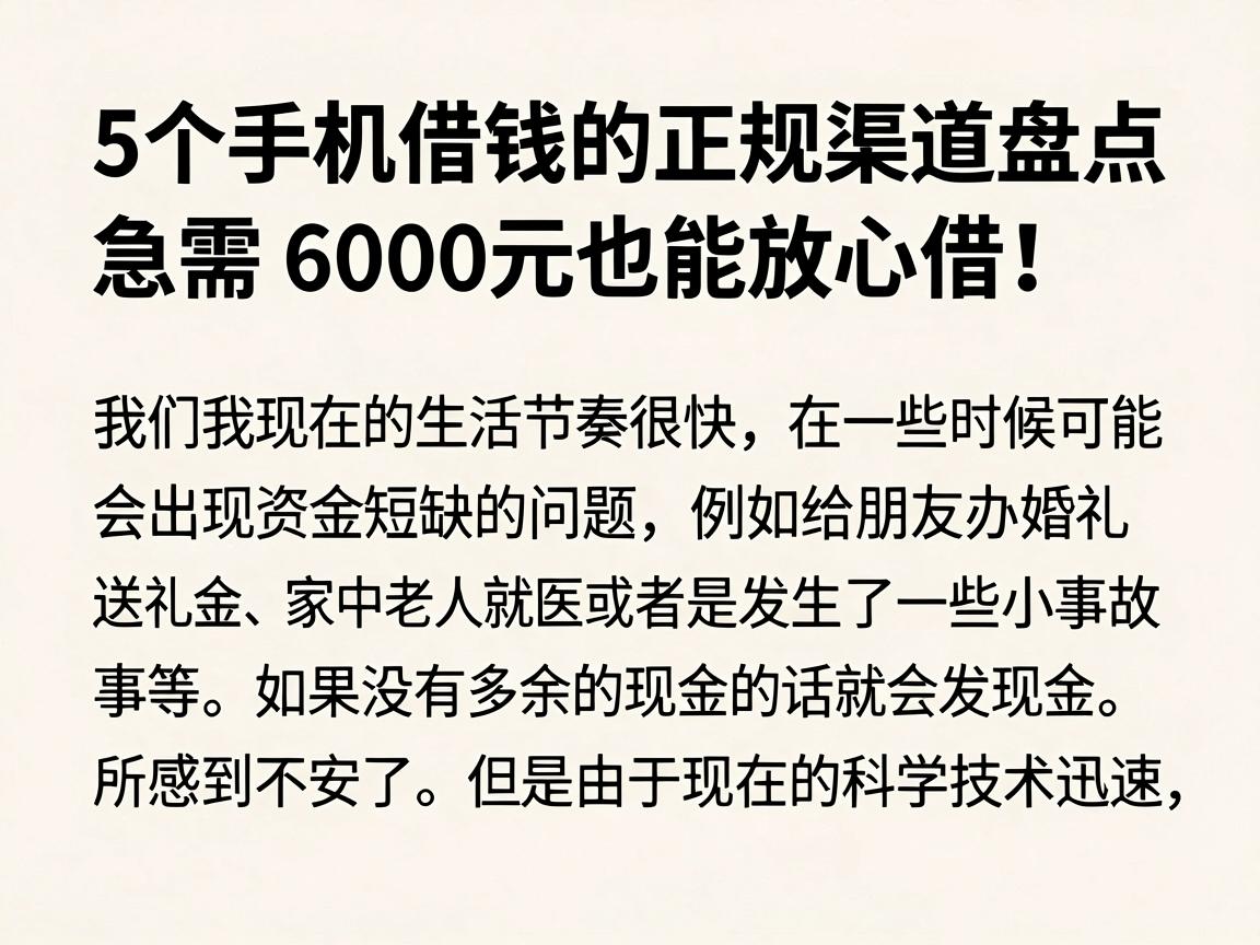 5个手机借钱的正规渠道盘点,急需6000元也能放心借!