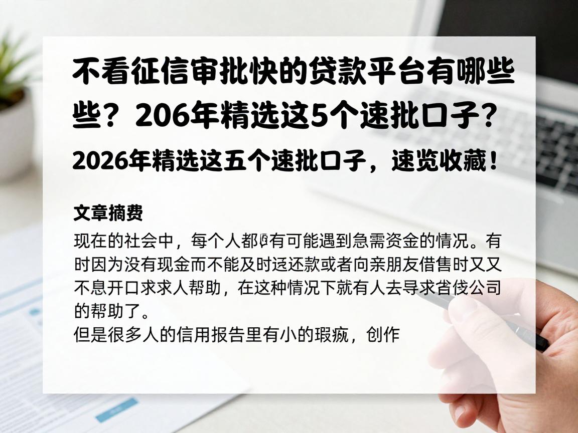 不看征信审批快的贷款平台有哪些?2026年精选这5个速批口子,速览收藏!