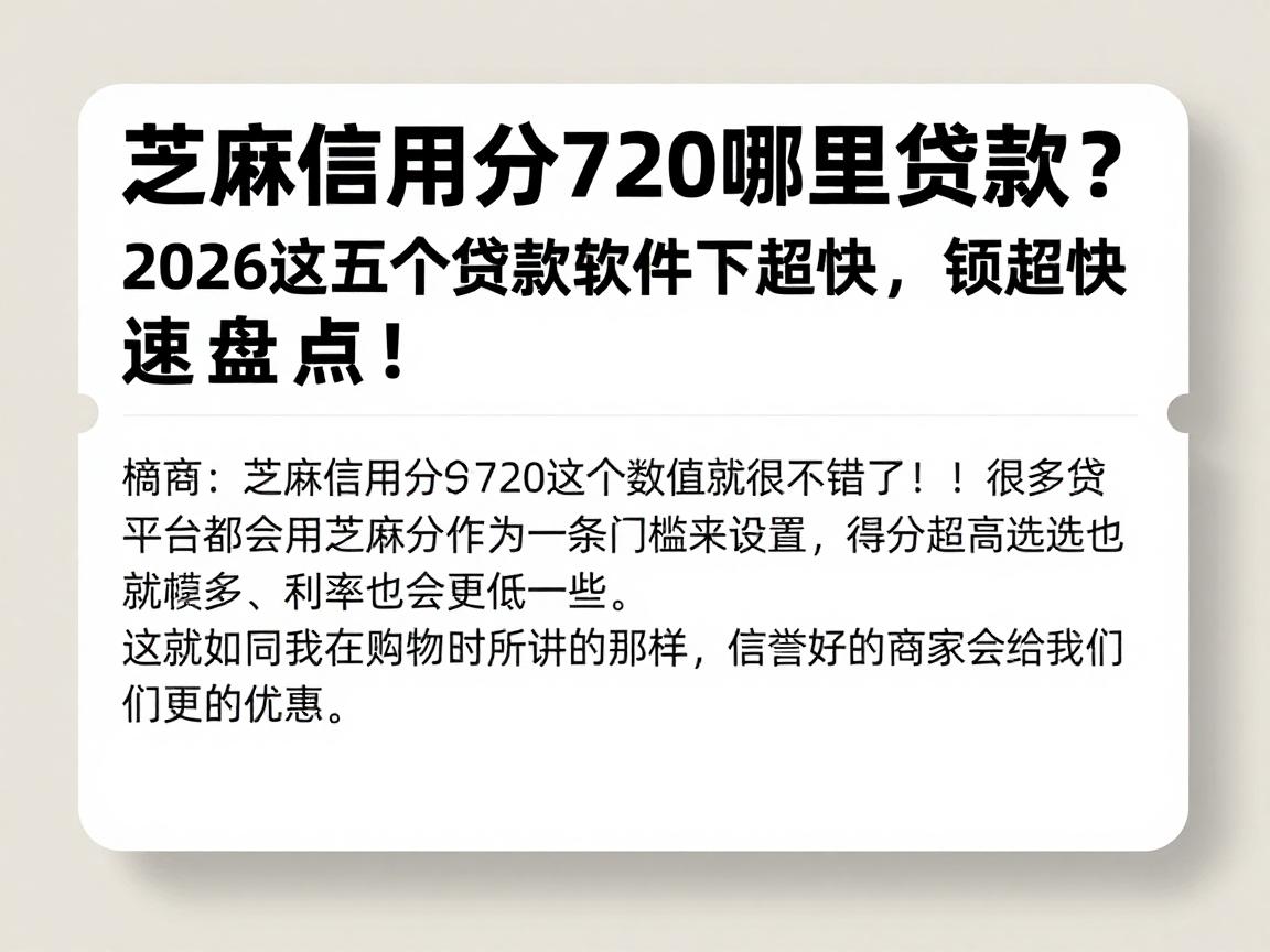 芝麻信用分720哪里贷款?2026这五个贷款软件下款超快,速看盘点!