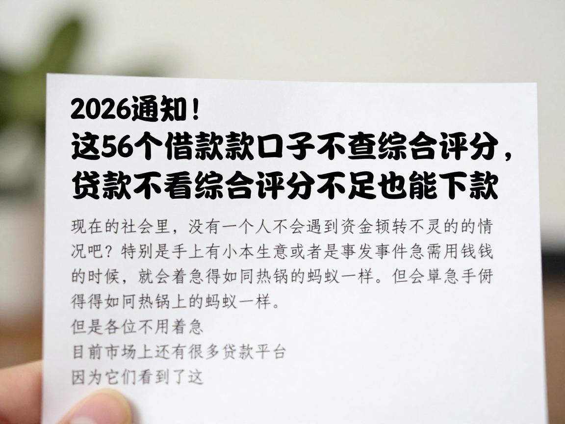 2026通知!这5个借款口子不查综合评分,贷款不看综合评分不足也能下款