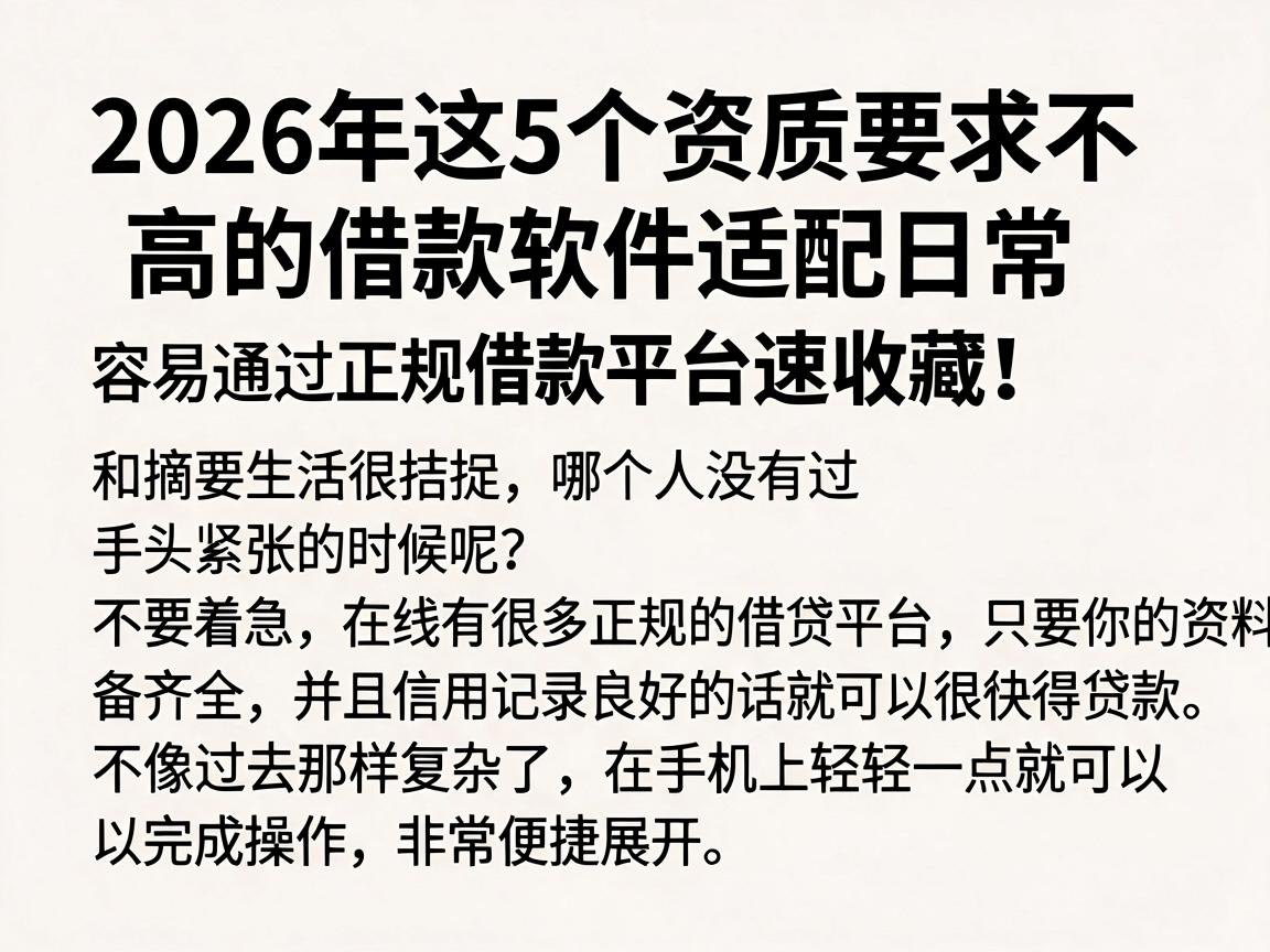 2026年这5个资质要求不高的借款软件适配日常,容易通过正规借款平台速收藏!