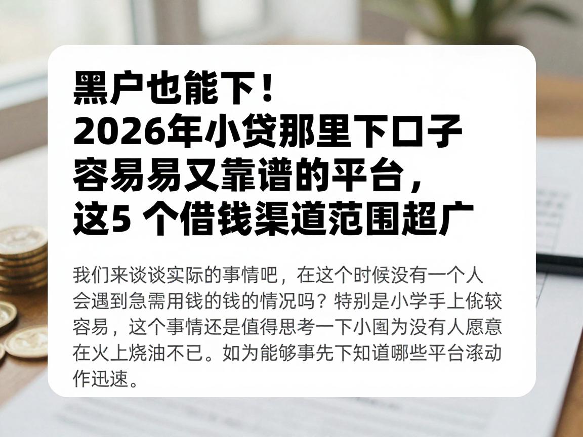黑户也能下!2026年小贷那里下口子容易又靠谱的平台,这5个借钱渠道范围超广
