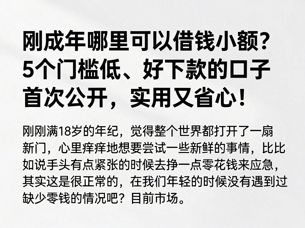 刚成年哪里可以借钱小额？5个门槛低、好下款的口子首次公开，实用又省心！
