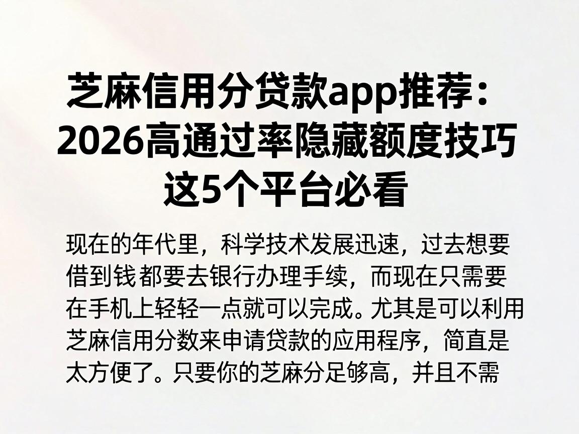芝麻信用分贷款app推荐:2026高通过率隐藏额度技巧,这5个平台必看