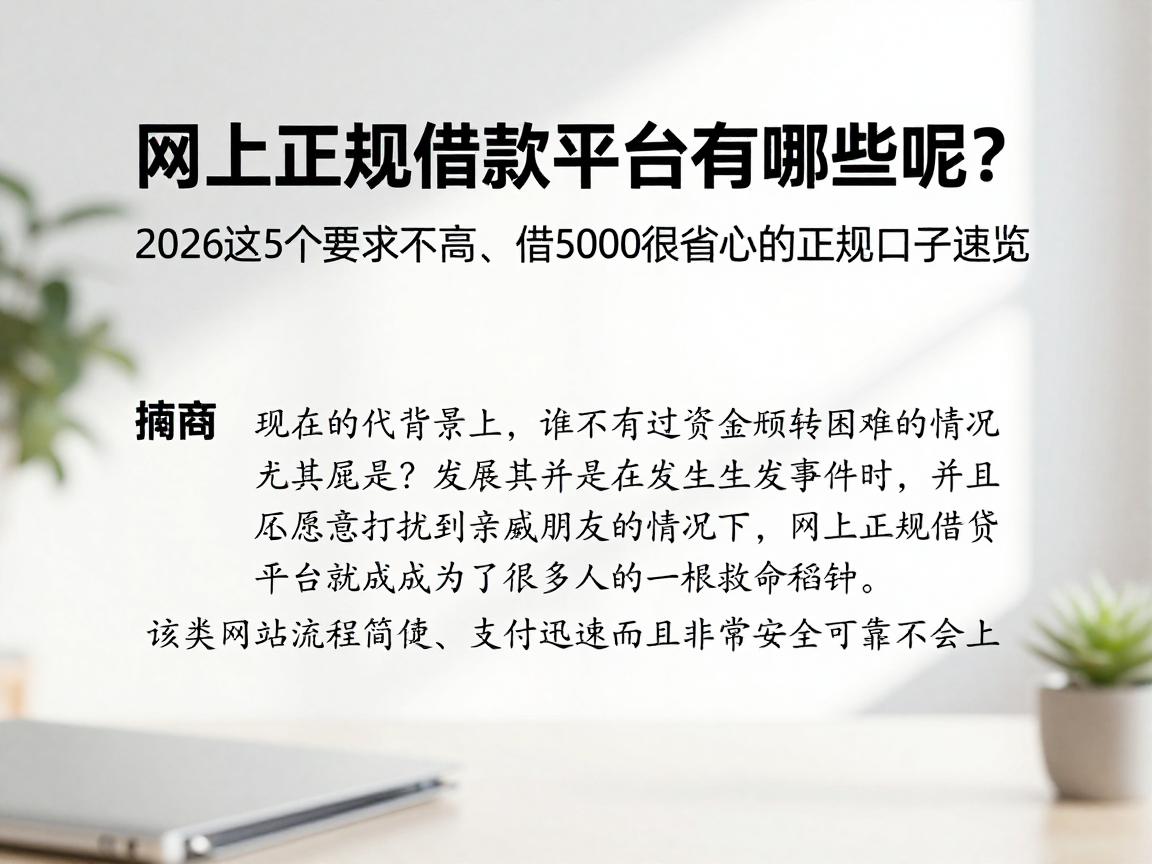 网上正规借款平台有哪些呢?2026这5个要求不高、借5000很省心的正规口子速览