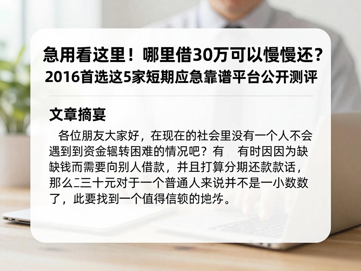 急用看这里！哪里借30万可以慢慢还？2026首选这5家短期应急靠谱平台公开测评