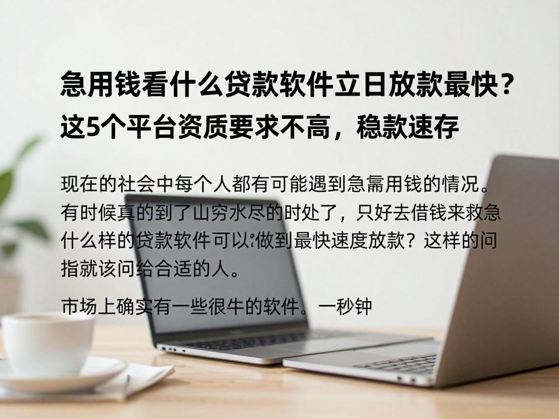 急用钱看什么贷款软件立马放款最快？这5个平台资质要求不高，稳款速存