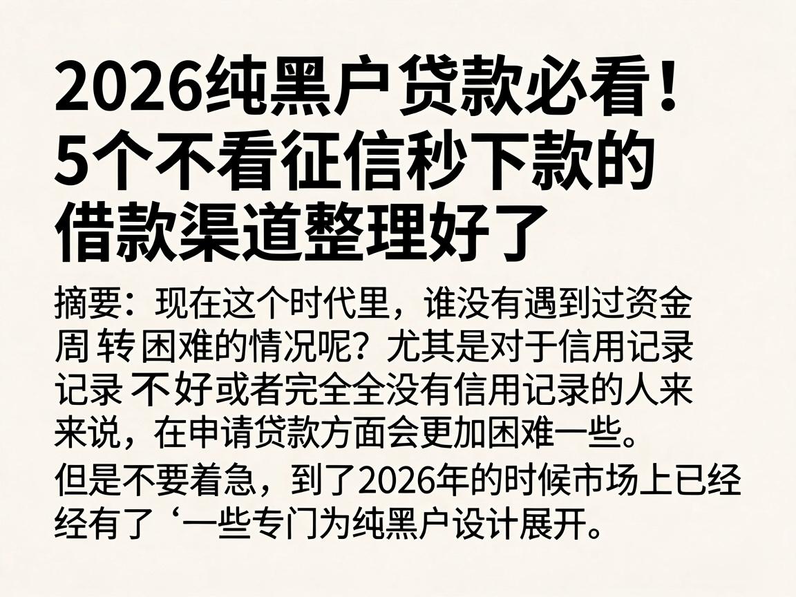 2026纯黑户贷款必看!5个不看征信秒下款的借款渠道整理好了