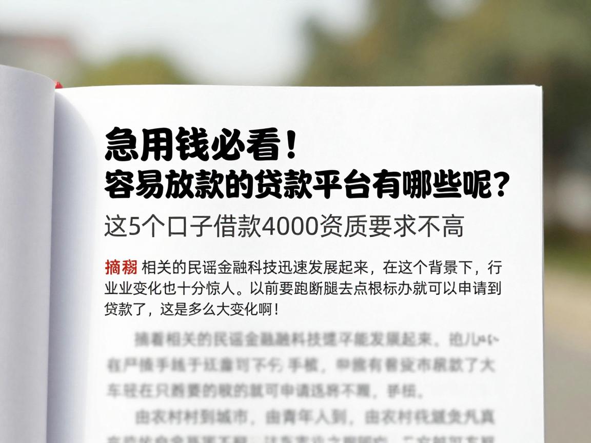 急用钱必看！容易放款的贷款平台有哪些呢？这5个口子借款4000资质要求不高