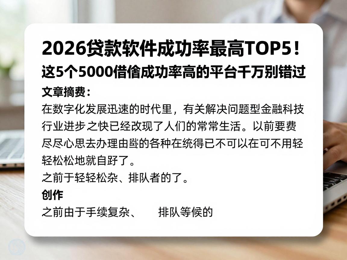 2026贷款软件成功率最高TOP5！这5个5000借款成功率高的平台千万别错过