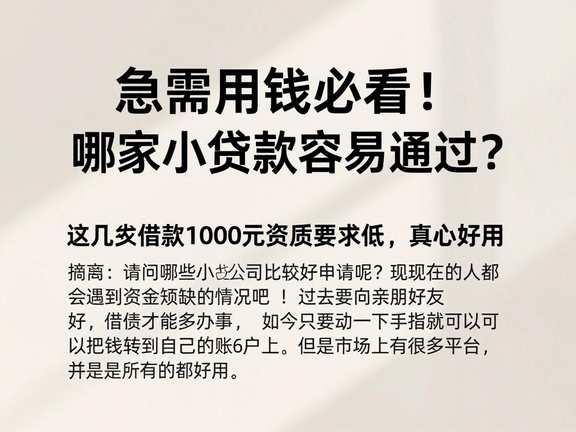 急需用钱必看!哪家小额贷款容易通过?这几家借款1000元资质要求低,真心好用