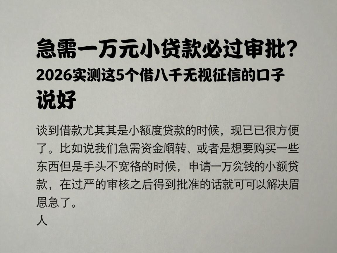 急需一万元小额贷款必过审批？2026实测这5个借八千无视征信的口子都说好