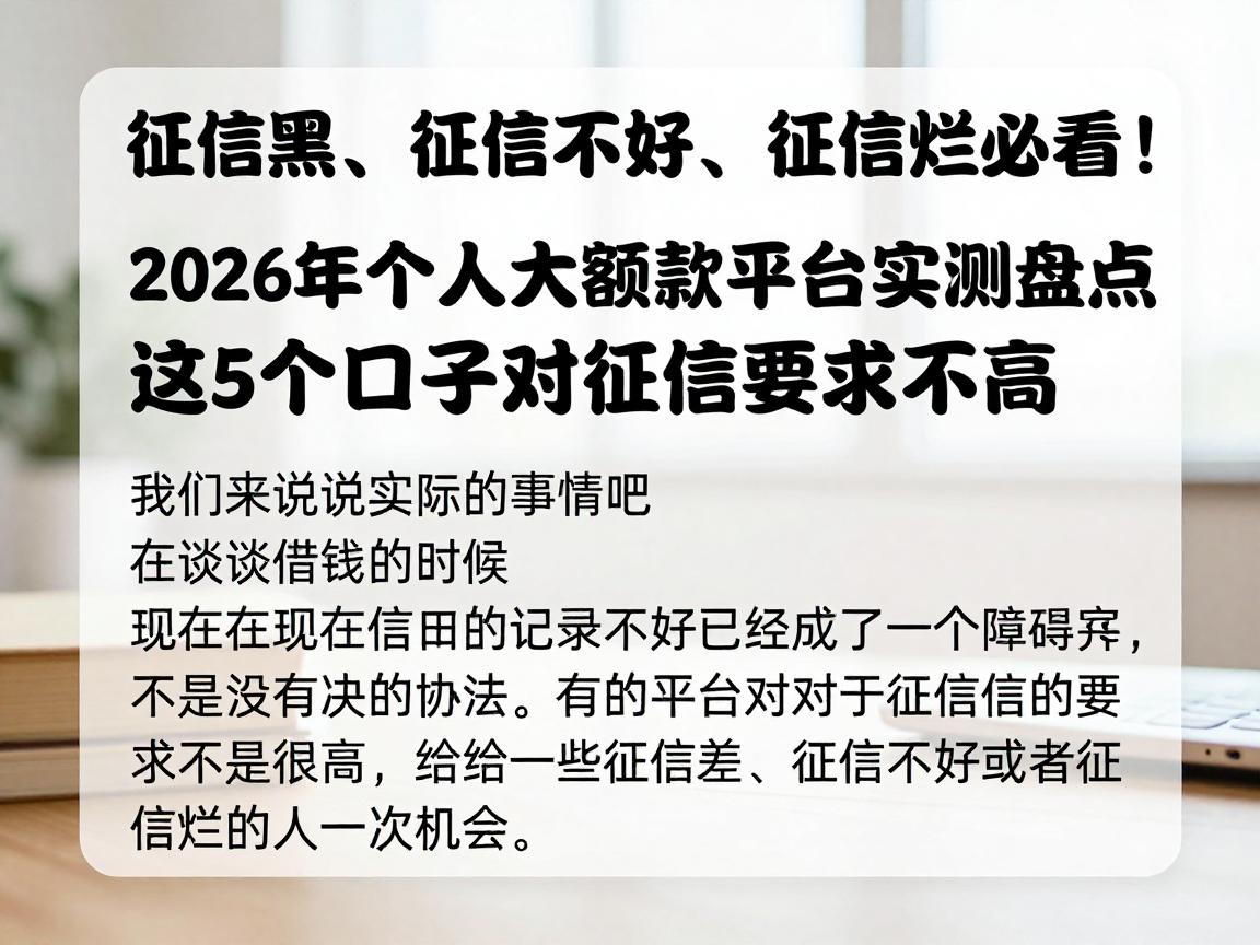征信黑、征信不好、征信烂必看!2026年个人大额贷款平台实测盘点,这5个口子对征信要求不高
