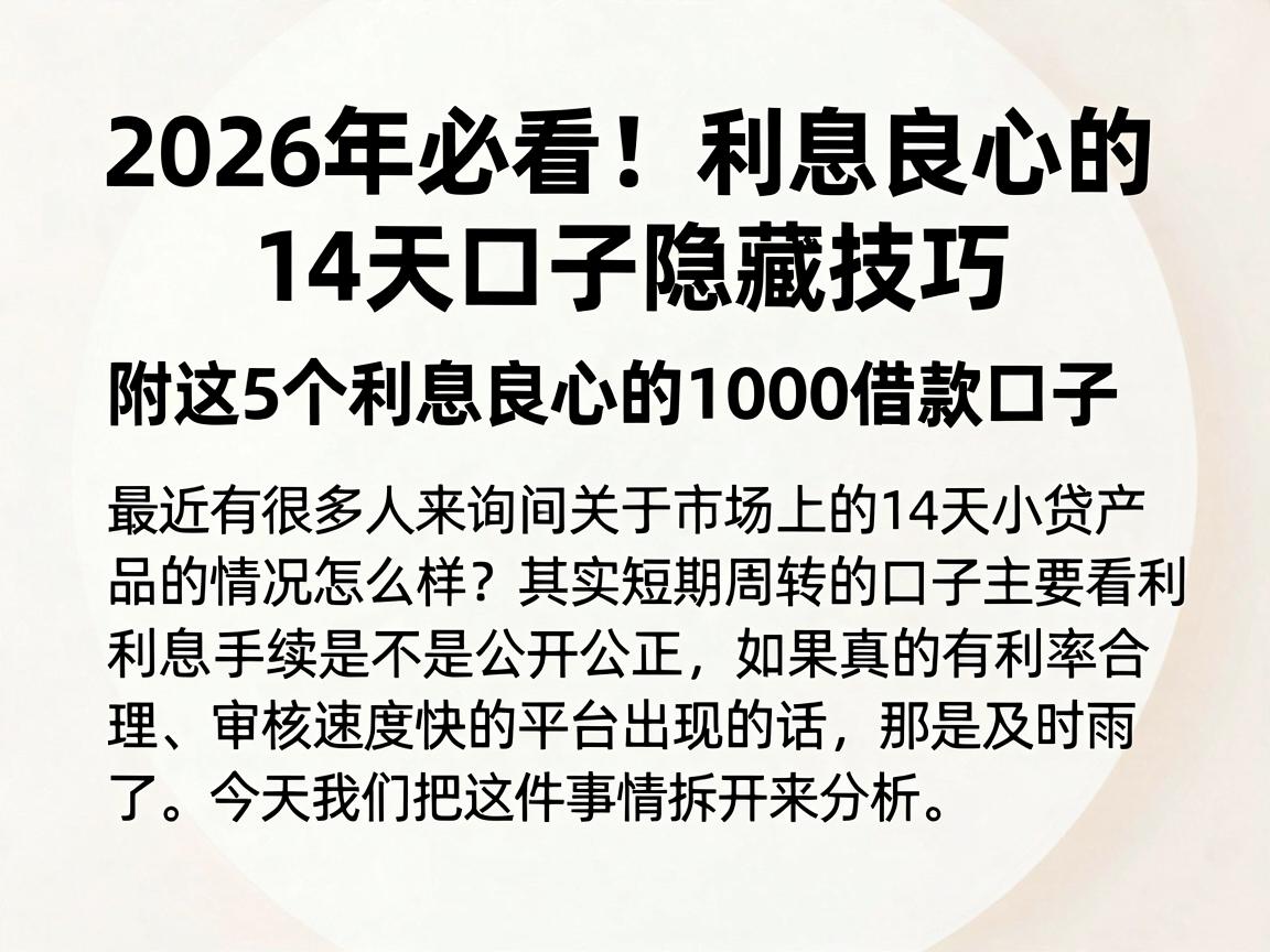 2026年必看！利息良心的14天口子隐藏技巧，附这5个利息良心的1000借款口子