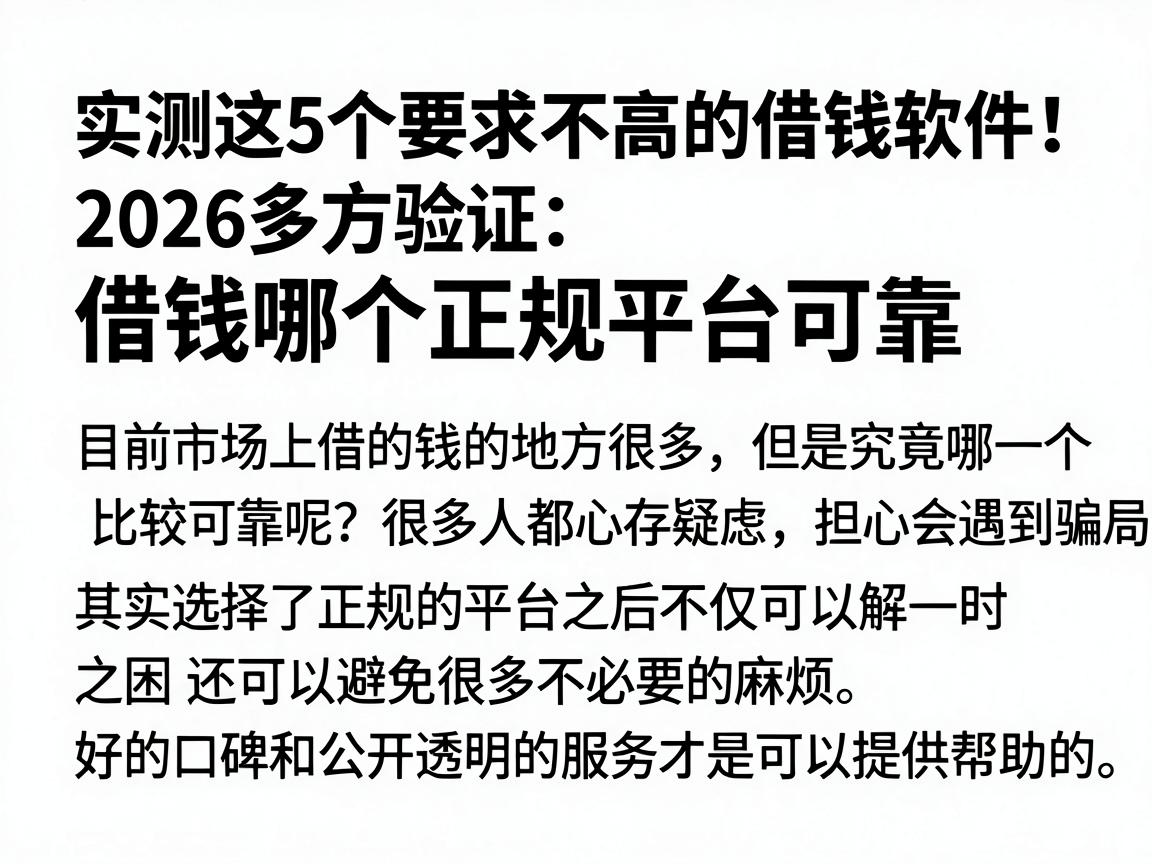 实测这5个要求不高的借钱软件！2026多方验证：借钱哪个正规平台可靠