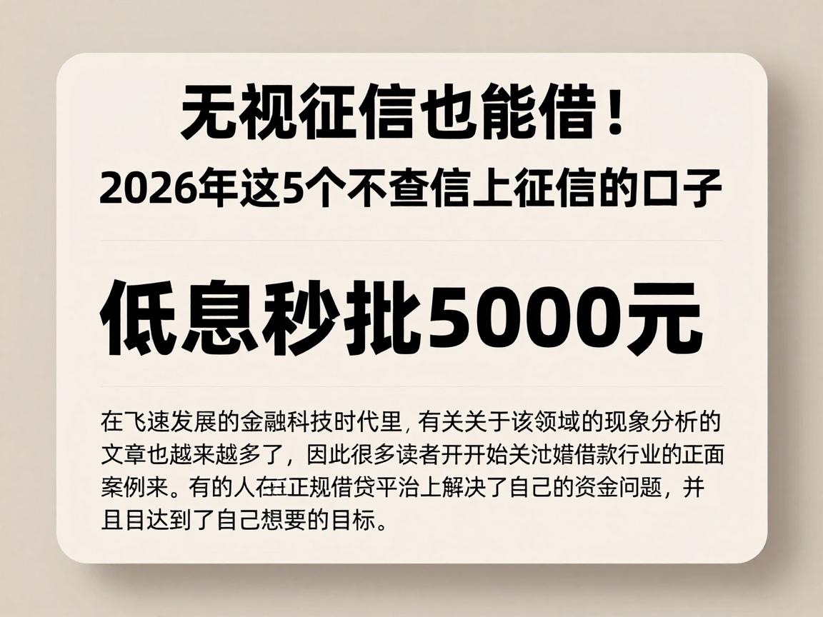 无视征信也能借!2026年这5个不查征信上征信的口子,低息秒批5000元