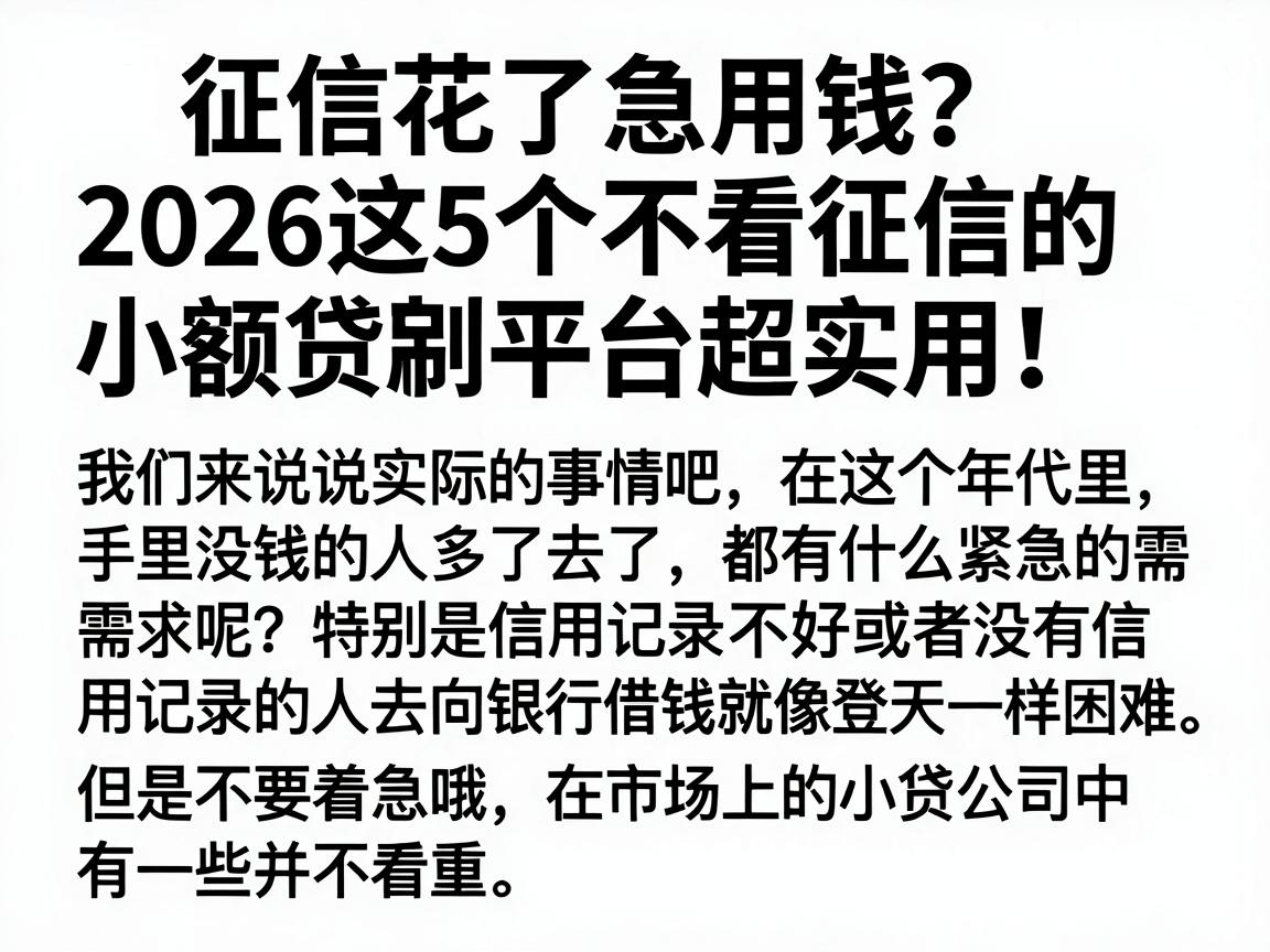 征信花了急用钱？2026这5个不看征信的小额贷款平台超实用！