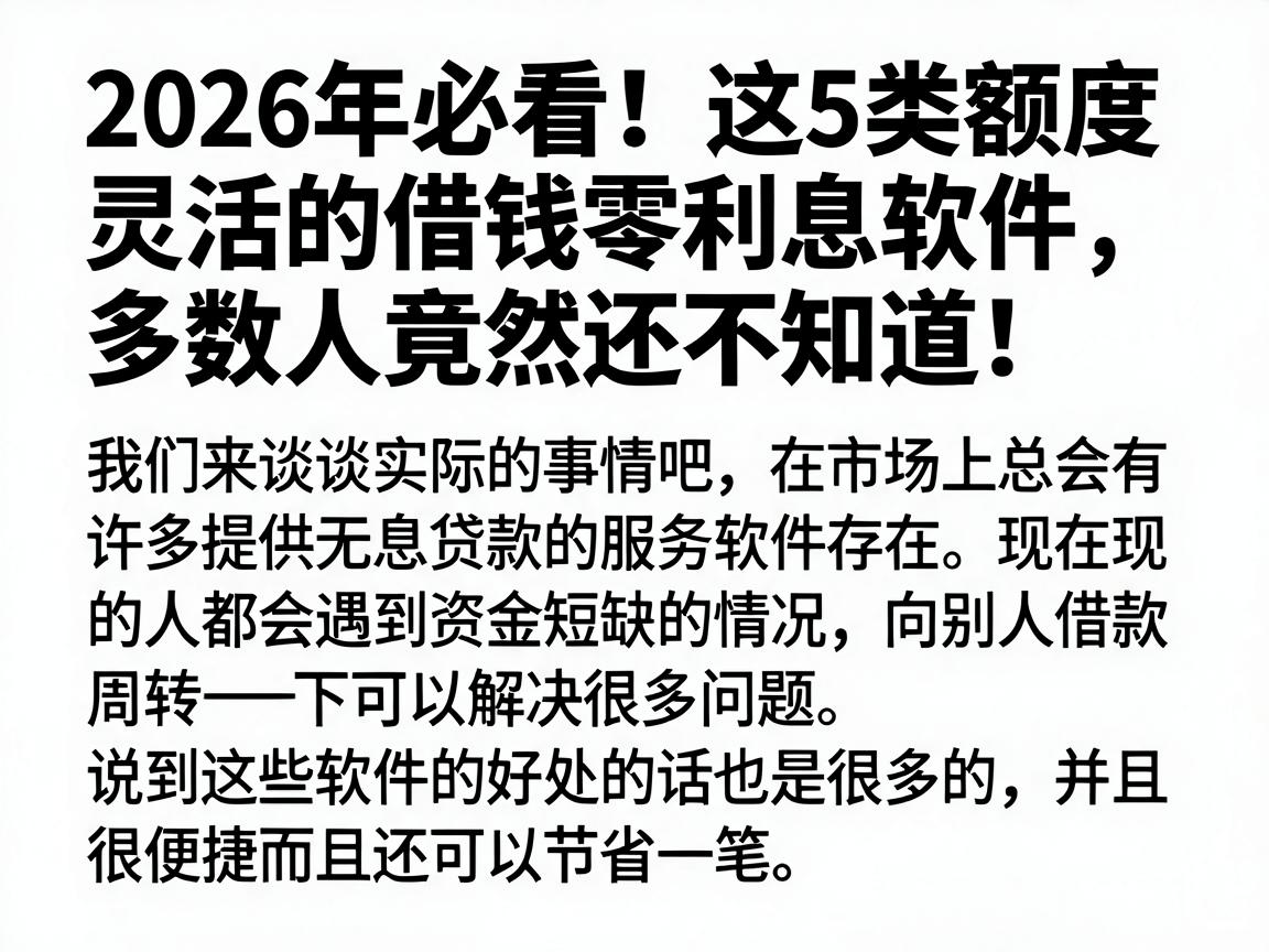 2026年必看！这5类额度灵活的借钱零利息软件，多数人竟然还不知道