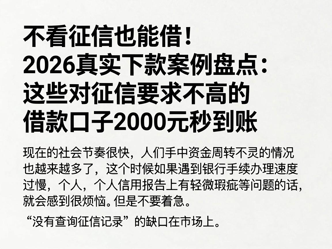 不看征信也能借!2026真实下款案例盘点:这些对征信要求不高的借款口子2000元秒到账