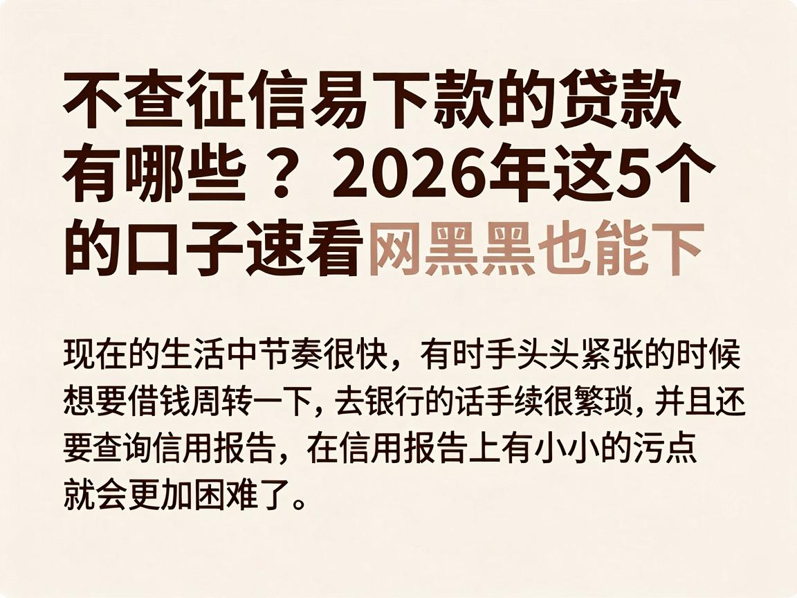 不查征信易下款的贷款有哪些？2026年这5个网黑也能下的口子速看