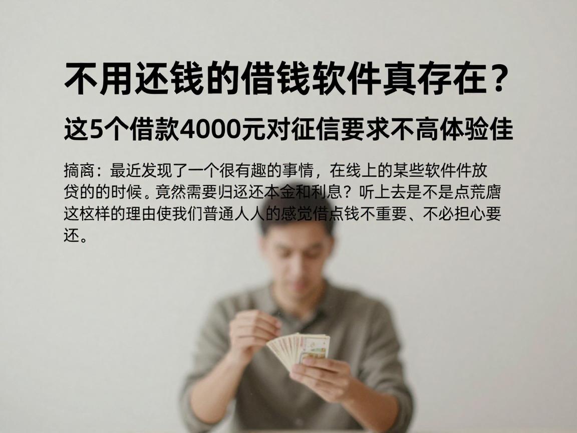不用还钱的借钱软件真存在?这5个借款4000元对征信要求不高体验佳