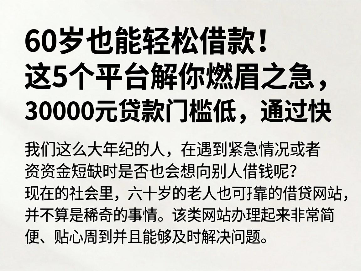 60岁也能轻松借款!这5个平台解你燃眉之急,30000元贷款门槛低、通过快