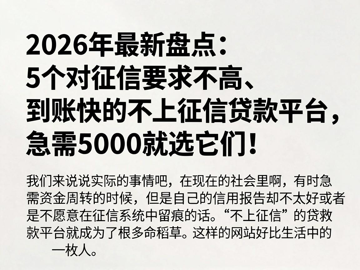 2026年最新盘点：5个对征信要求不高、到账快的不上征信贷款平台，急需5000就选它们！