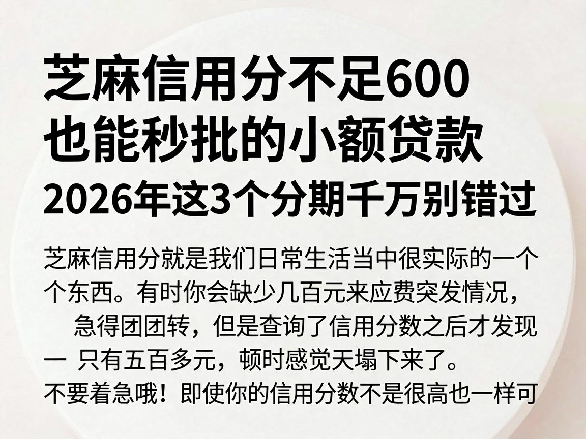 芝麻信用分不足600也能秒批的小额贷款，2026年这3个分期千万别错过