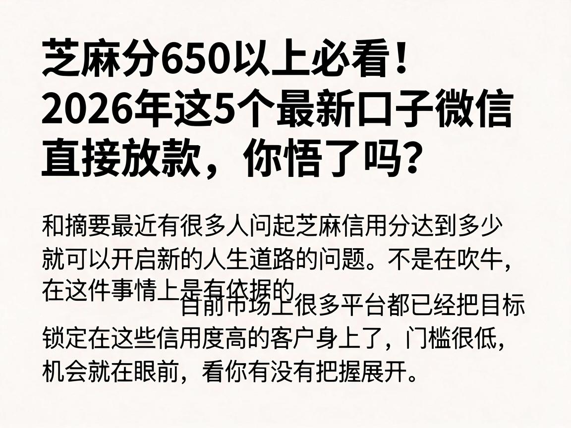 芝麻分650以上必看!2026年这5个最新口子微信直接放款,你悟了吗?