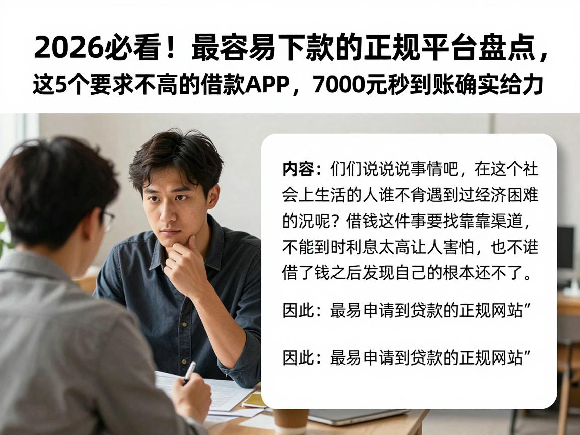 2026必看!最容易下款的正规平台盘点,这5个要求不高的借款APP,7000元秒到账确实给力