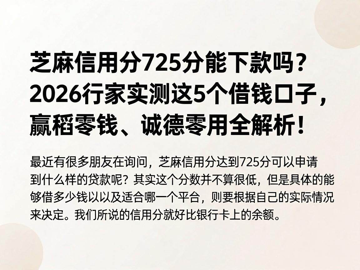 芝麻信用分725分能下款吗？2026行家实测这5个借钱口子，赢稻零钱、诚德零用全解析！