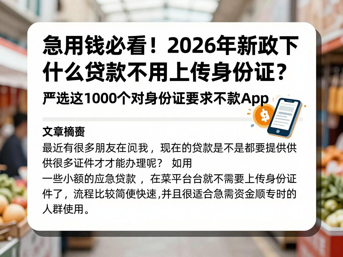 急用钱必看!2026年新政下什么贷款不用上传身份证?严选这1000个对身份证要求不高的借款App