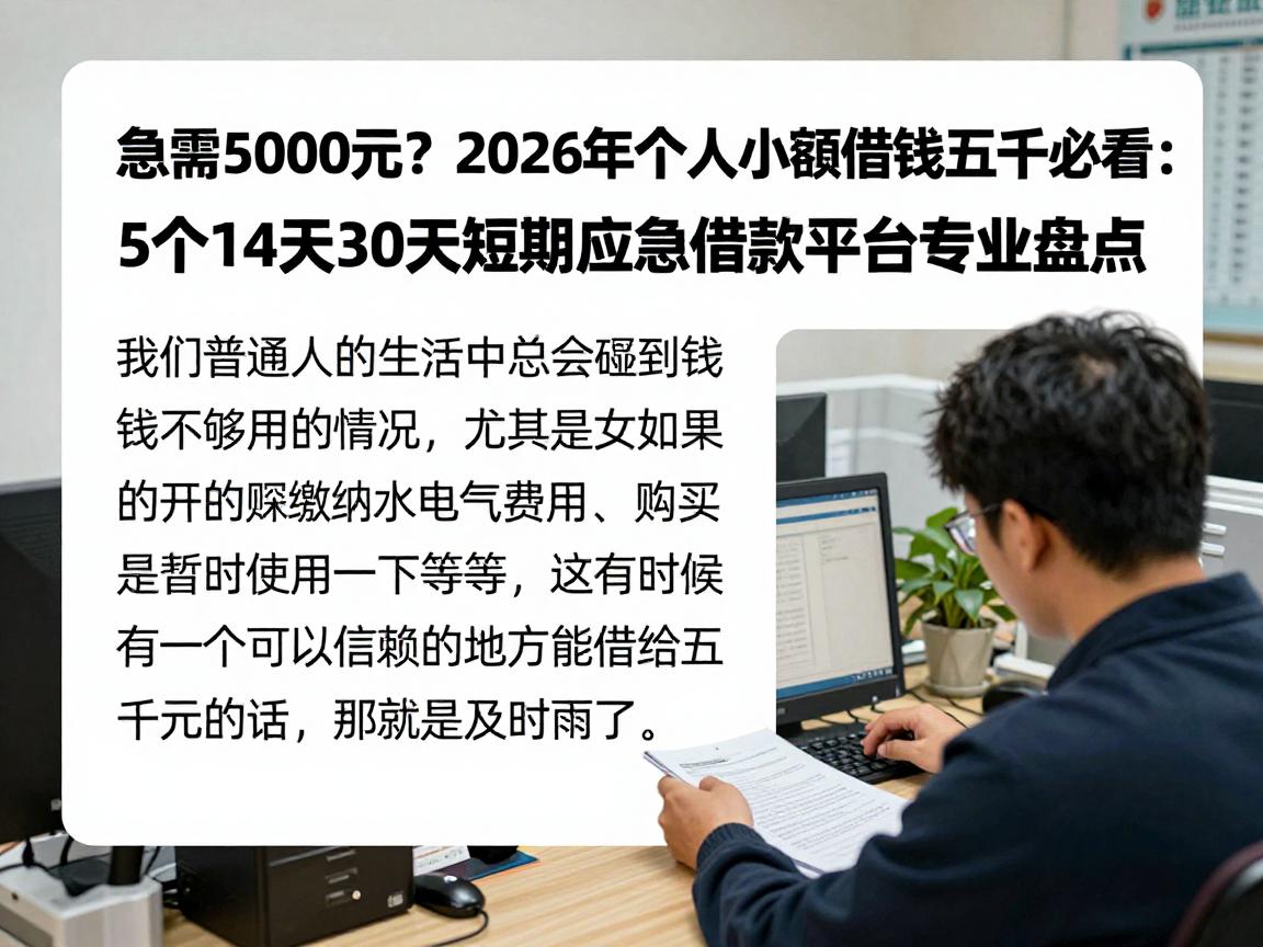 急需5000元？2026年个人小额借钱五千必看：5个14天30天短期应急借款平台专业盘点