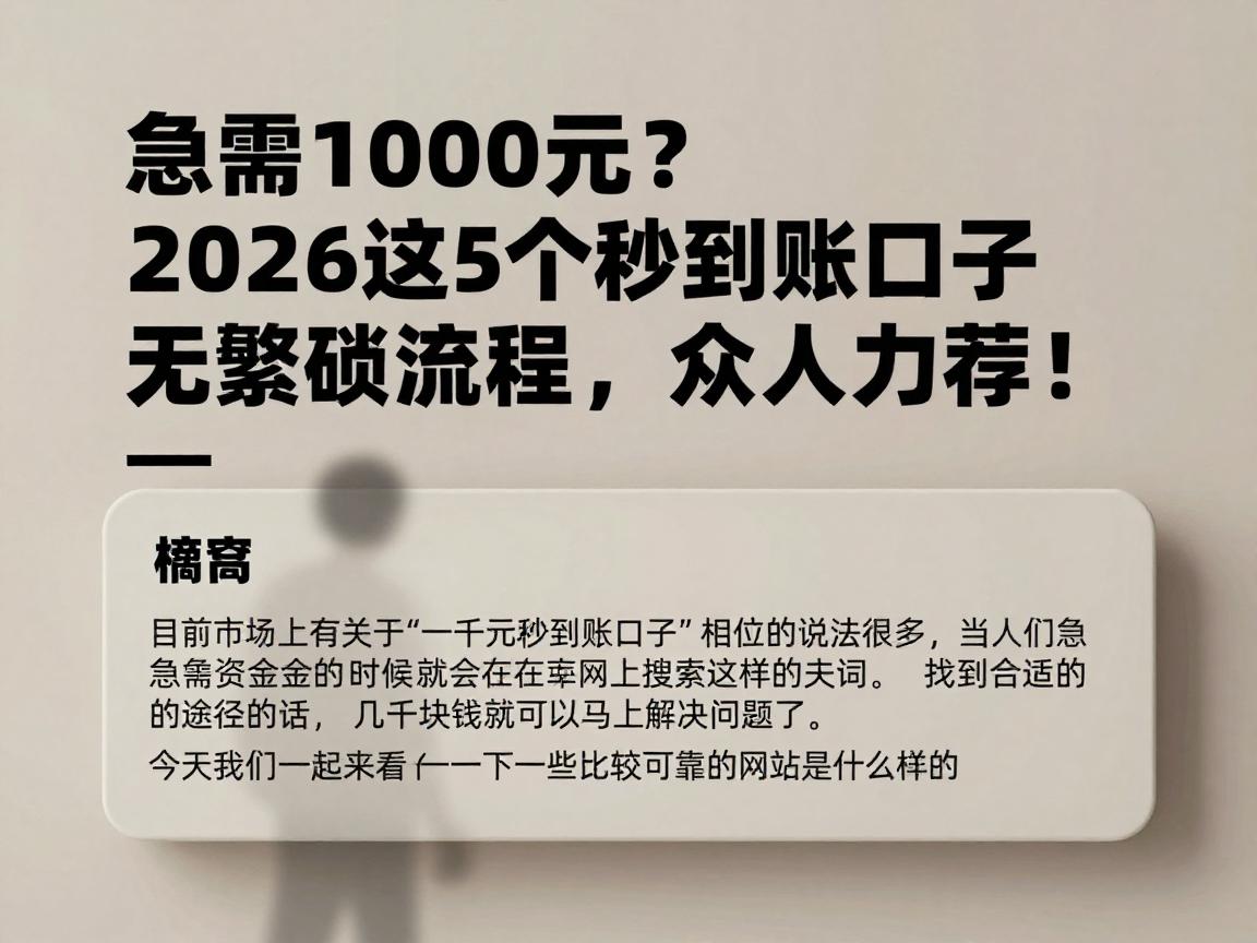 急需1000元?2026这5个秒到账口子无繁琐流程,众人力荐!