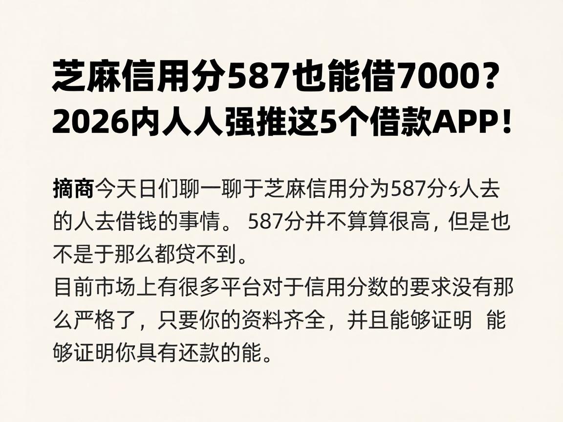 芝麻信用分587也能借7000？2026内行人强推这5个借款APP！