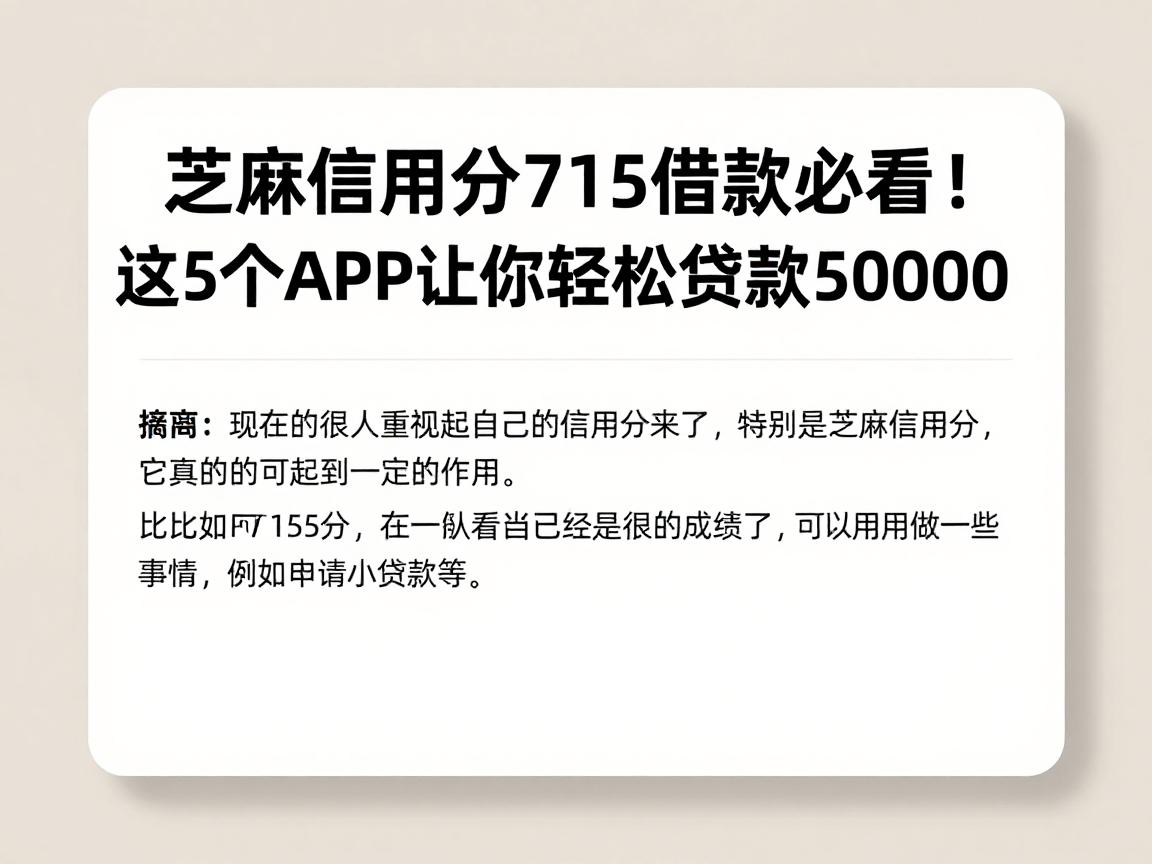 芝麻信用分715借款必看！这5个APP让你轻松贷款50000，快速到账