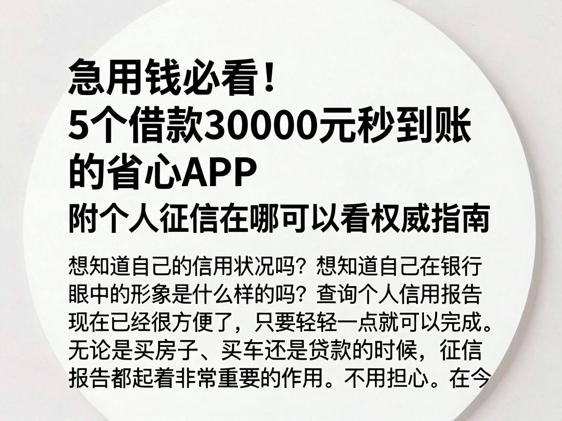 急用钱必看!5个借款30000元秒到账的省心APP,附个人征信在哪可以看权威指南