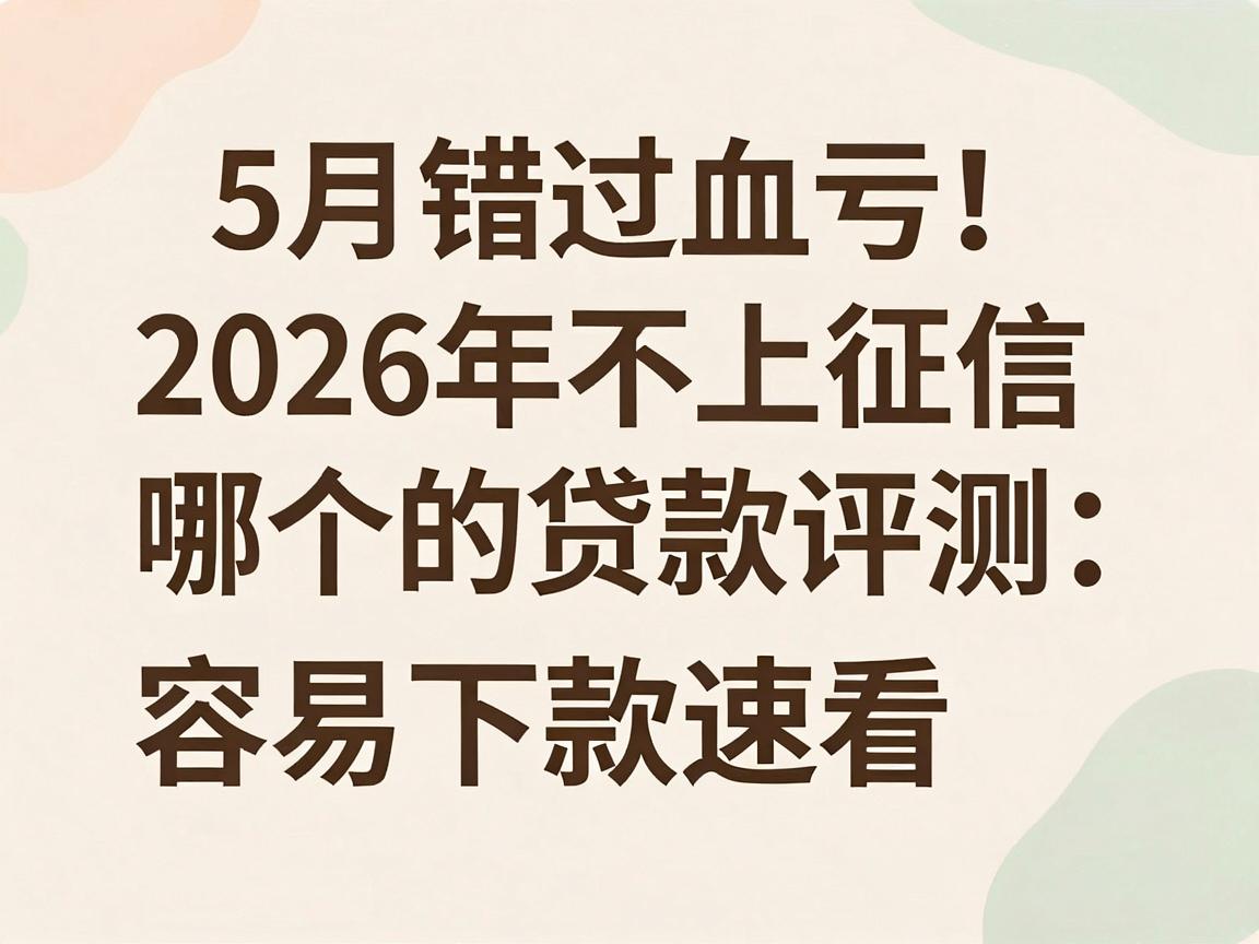 5月错过血亏!2026年不上征信的贷款评测:网上哪个借款容易下款速看